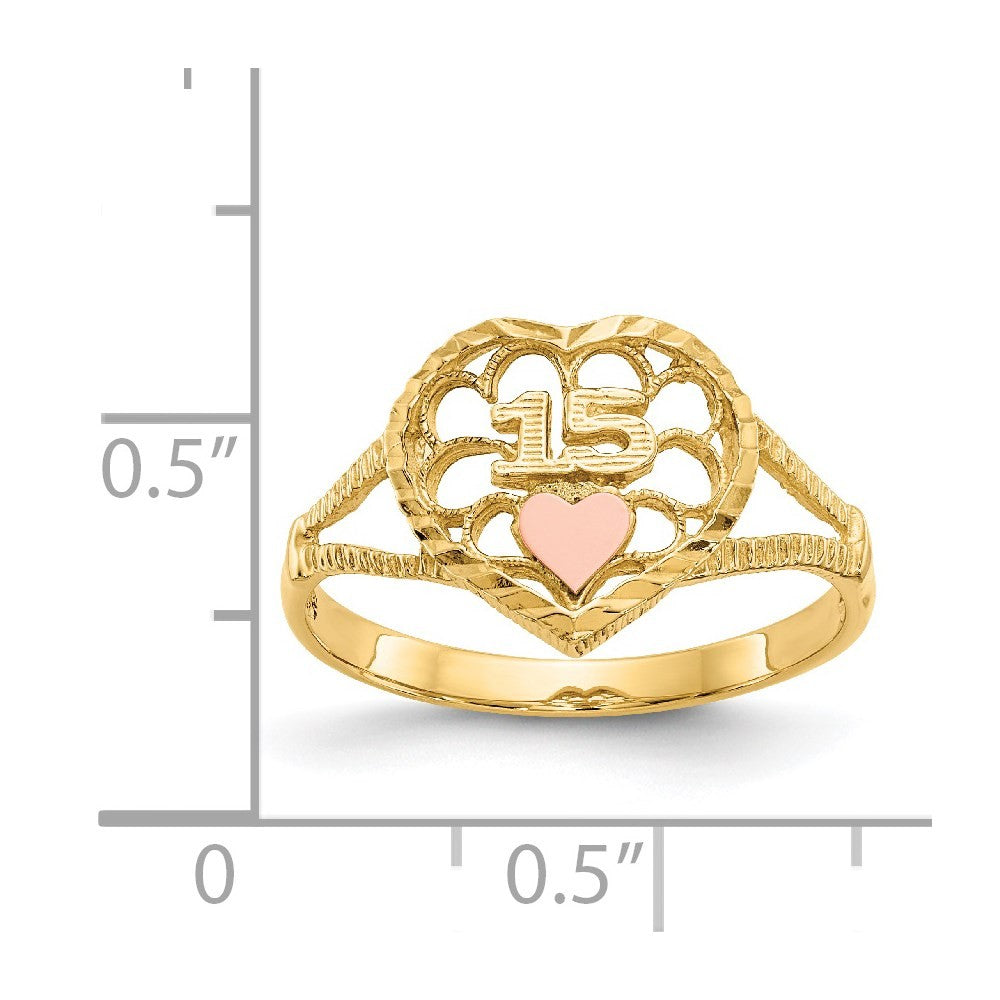 14K Two-tone Gold Diamond Cut 15 Heart Ring