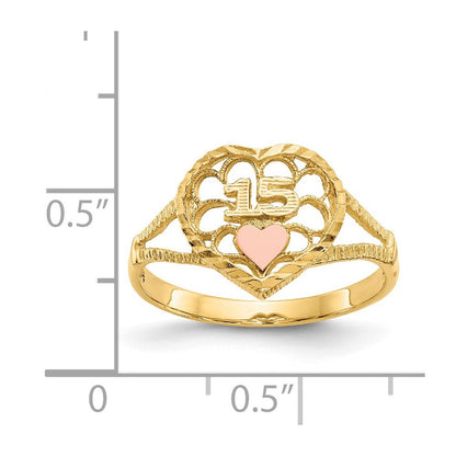 14K Two-tone Gold Diamond Cut 15 Heart Ring