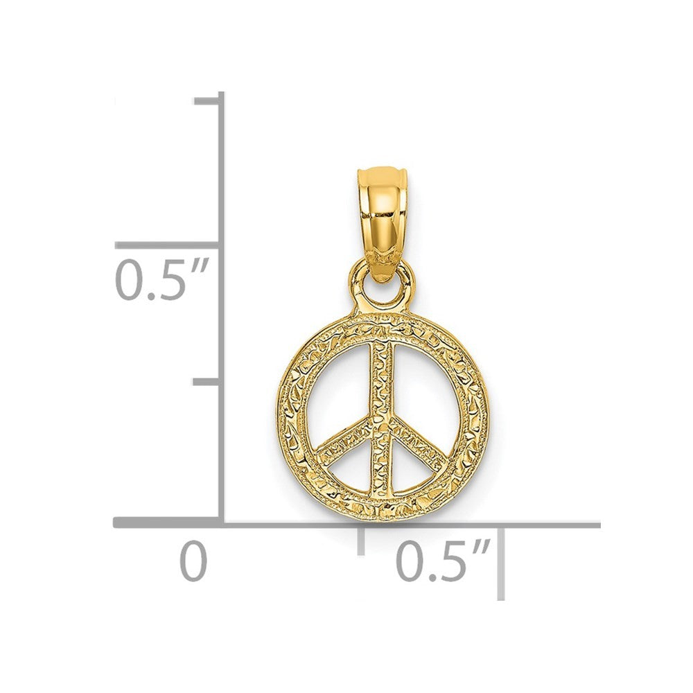 14k Yellow Gold Flat Textured Mini Peace Sign Charm