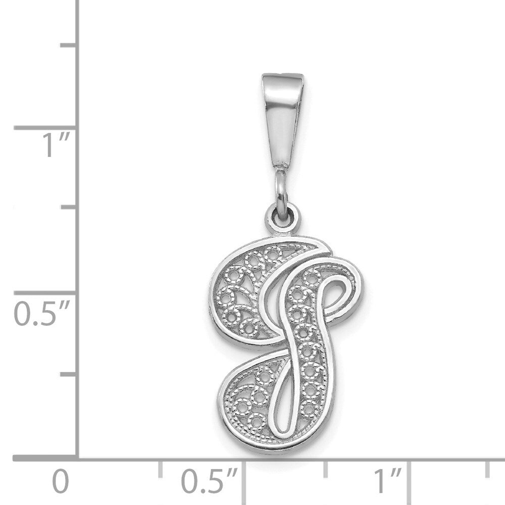 14k White Gold Solid Polished Script Filigree Letter G Initial Pendant for Women