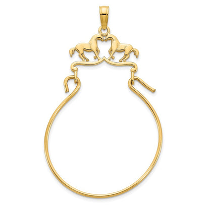 14k Yellow Gold Horse Charm Pendant Holder Pendant for Women