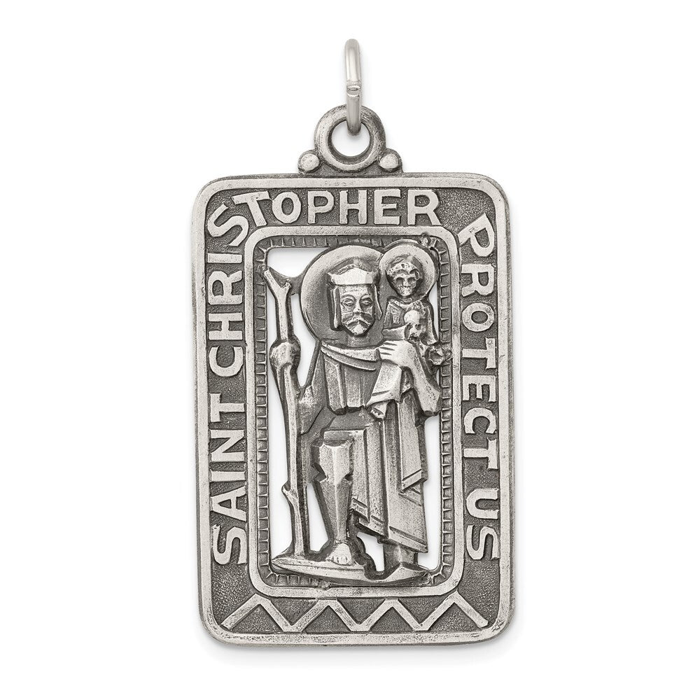 Sterling Silver Antiqued and Brushed St. Christopher Medal Pendant