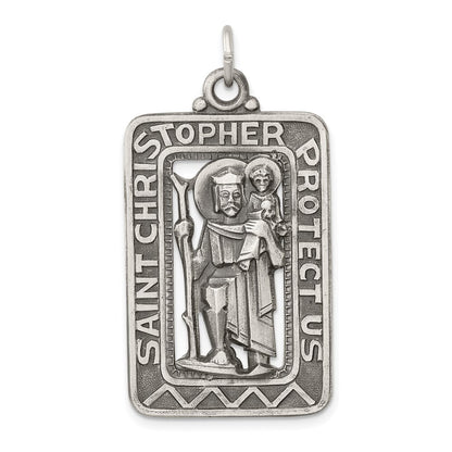 Sterling Silver Antiqued and Brushed St. Christopher Medal Pendant