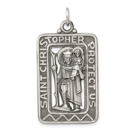 Sterling Silver Antiqued and Brushed St. Christopher Medal Pendant