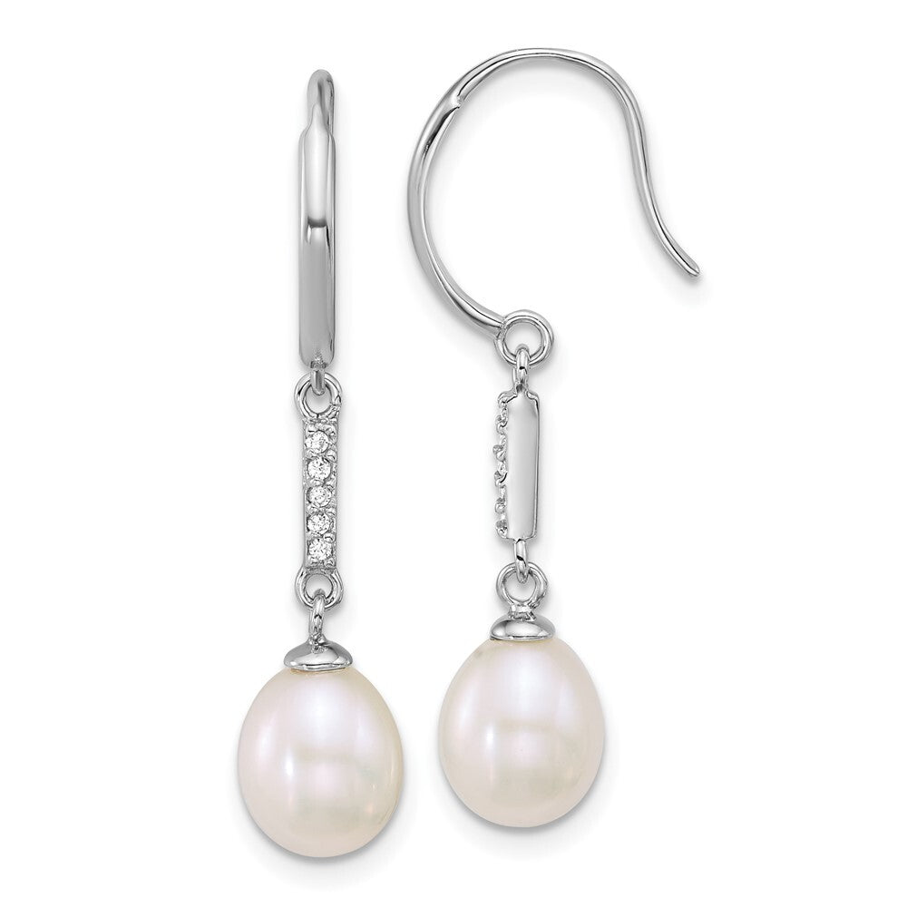 Sterling Silver Teardrop White Cultured Pearl & Cubic Zirconia Dangle Earrings
