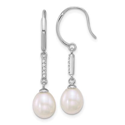 Sterling Silver Teardrop White Cultured Pearl & Cubic Zirconia Dangle Earrings