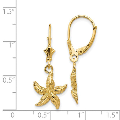 14k Yellow Gold Starfish Drop Dangle Earrings