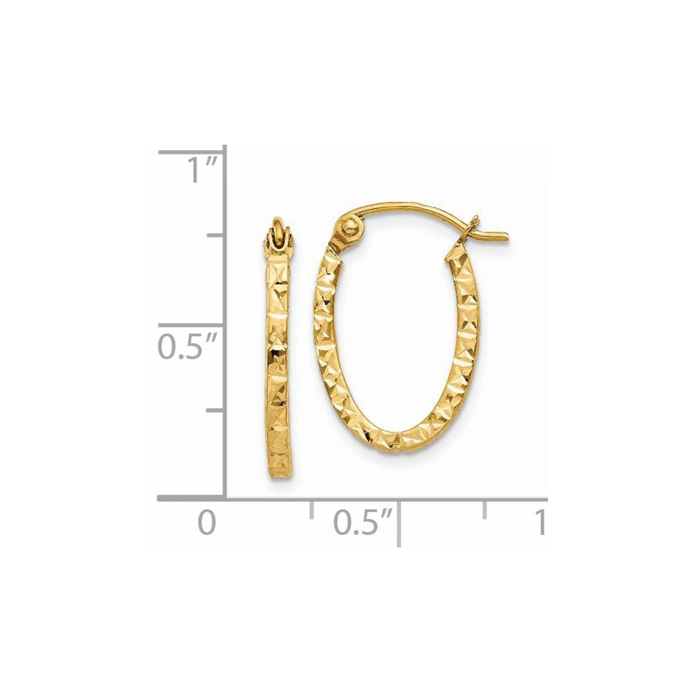 14k Yellow Gold Diamond Cut Oval Hollow Hoop Earrings Gift for Women