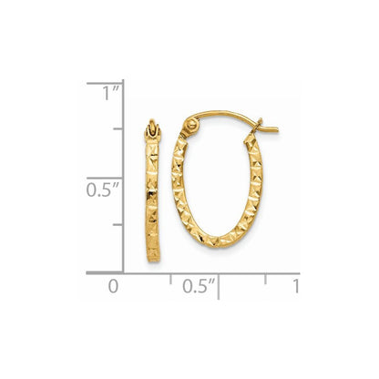 14k Yellow Gold Diamond Cut Oval Hollow Hoop Earrings Gift for Women