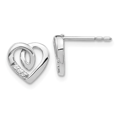 14k White Gold Diamond Heart Stud Earrings Gift for Women