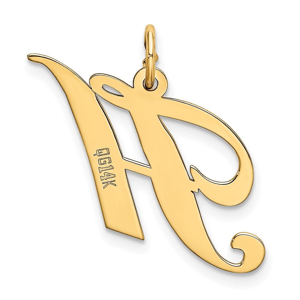 14k Yellow Gold Medium Fancy Script Letter H Initial Charm Pendant