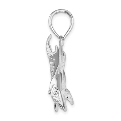 Sterling Silver Rhodium-Plated Polished and Satin Swordfish Pendant