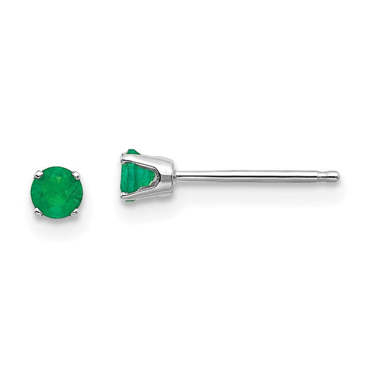 14k White Gold 3mm Emerald Stud Earrings Gift for Women