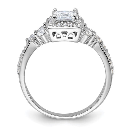 Sterling Silver Rhodium-plated Square Cubic Zirconia Ring Size 7