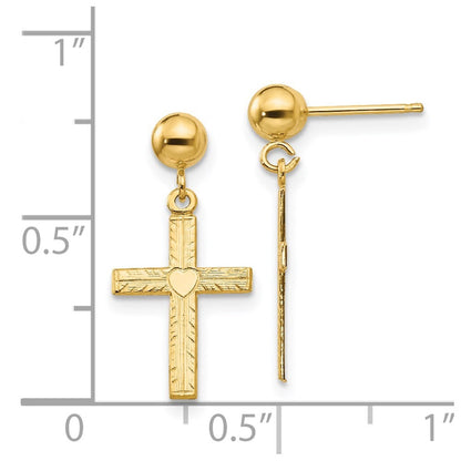 14k Yellow Gold Polished & Satin Cross Dangle Earrings