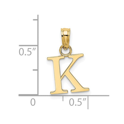 14k Yellow Gold Polished Block Letter K Initial Pendant for Women