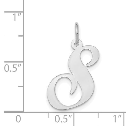 14k White Gold Large Fancy Script Letter S Initial Charm Pendant for Women