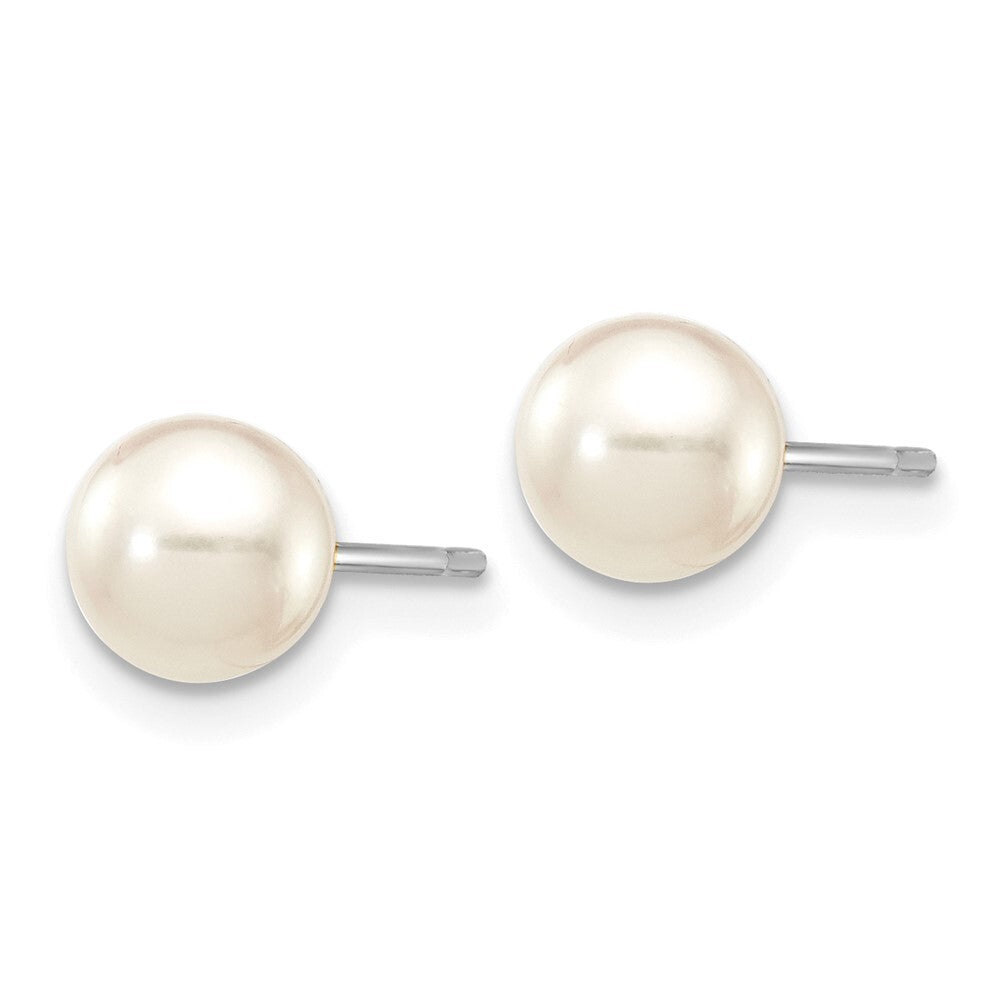 14k White Gold 5-6mm White Round Akoya Saltwater Cultured Pearl Stud Earrings