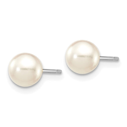 14k White Gold 5-6mm White Round Akoya Saltwater Cultured Pearl Stud Earrings