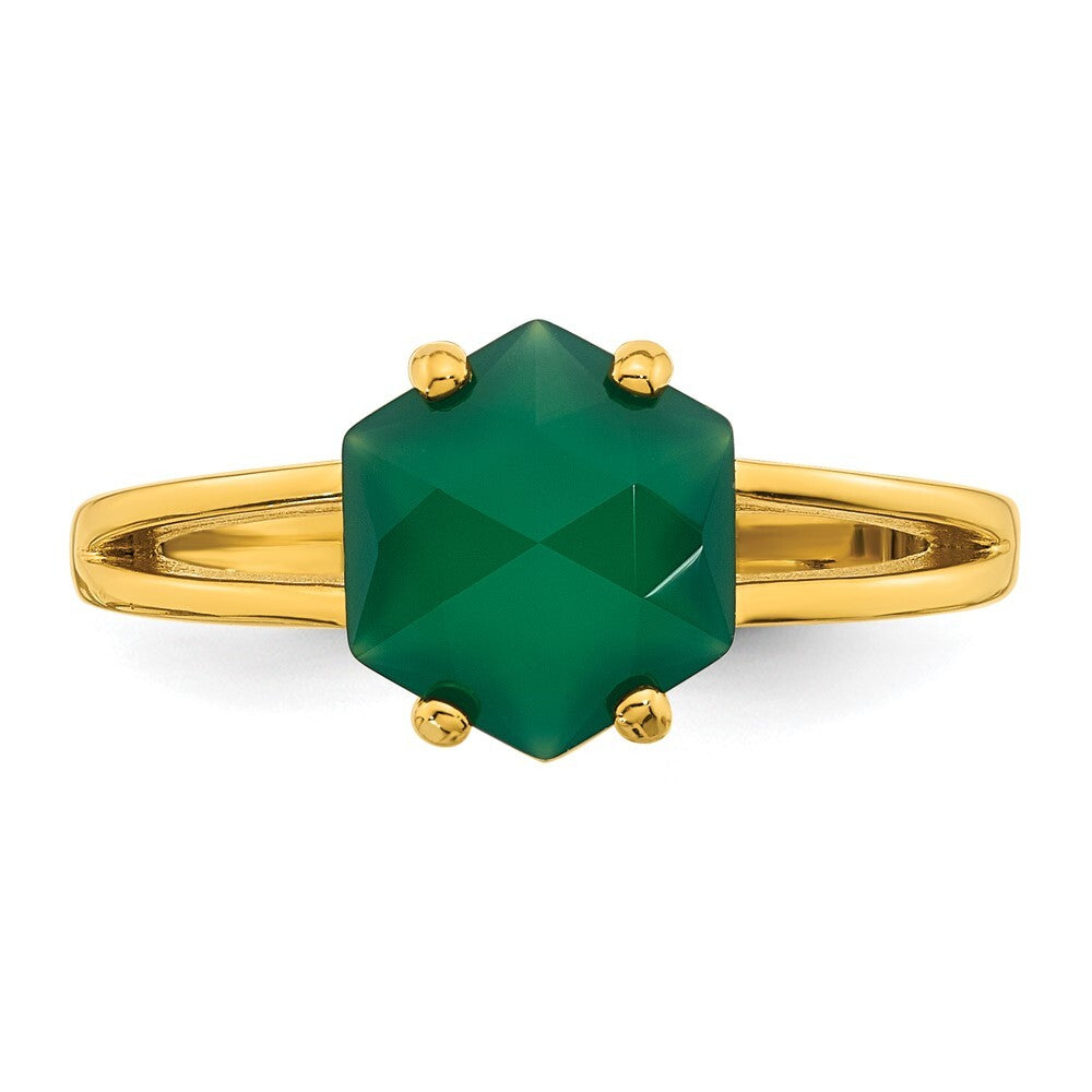 Sterling Silver Gold-tone Green Chalcedony Ring Size 8
