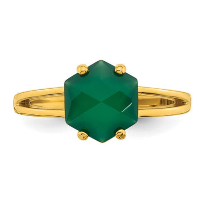 Sterling Silver Gold-tone Green Chalcedony Ring Size 8