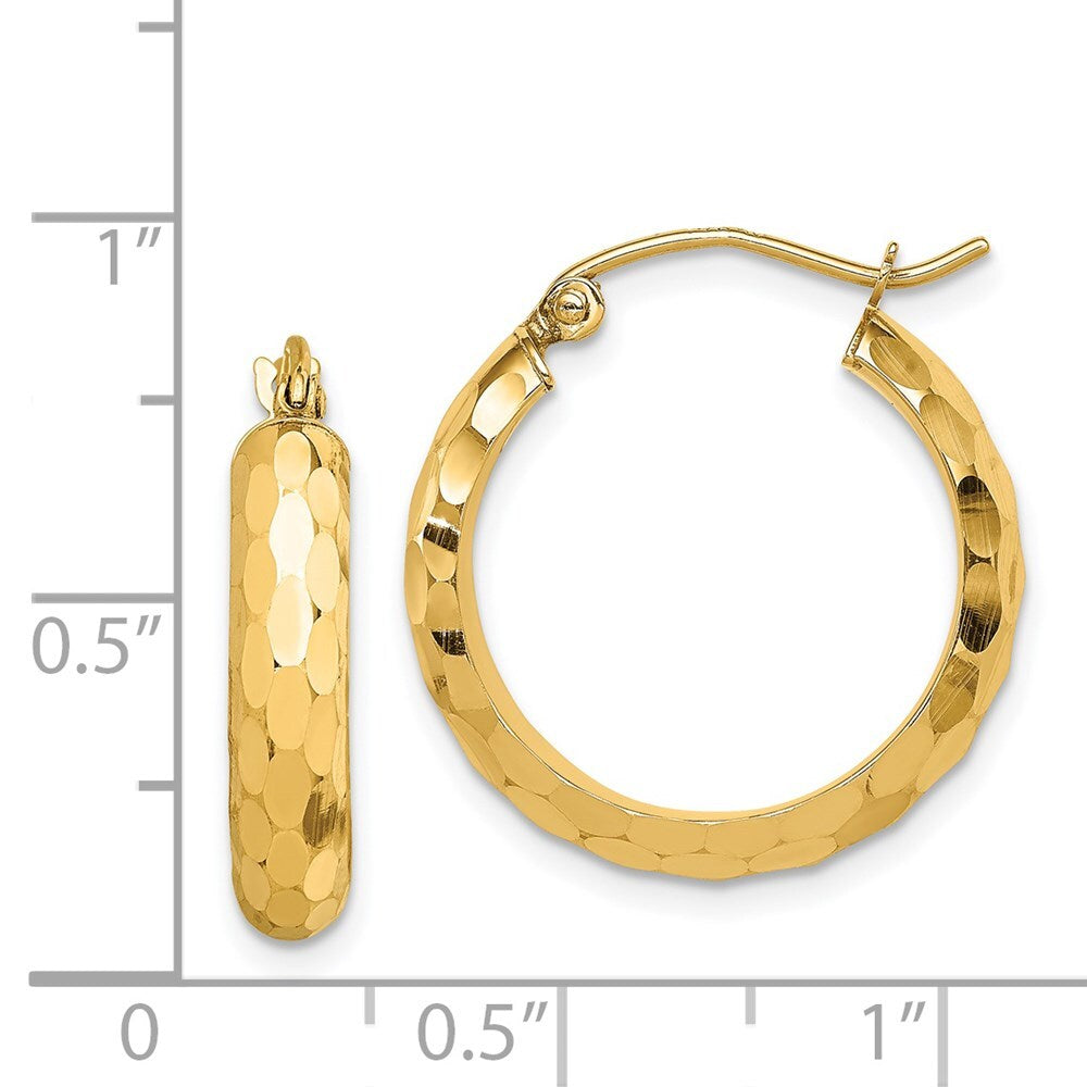 14k Yellow Gold Diamond-cut Hoop Earrings Gift for Women