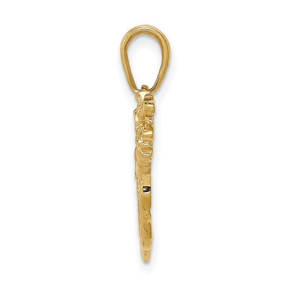14k Yellow Gold Solid Polished Open-Backed Golf Bag with Clubs Charm Pendant