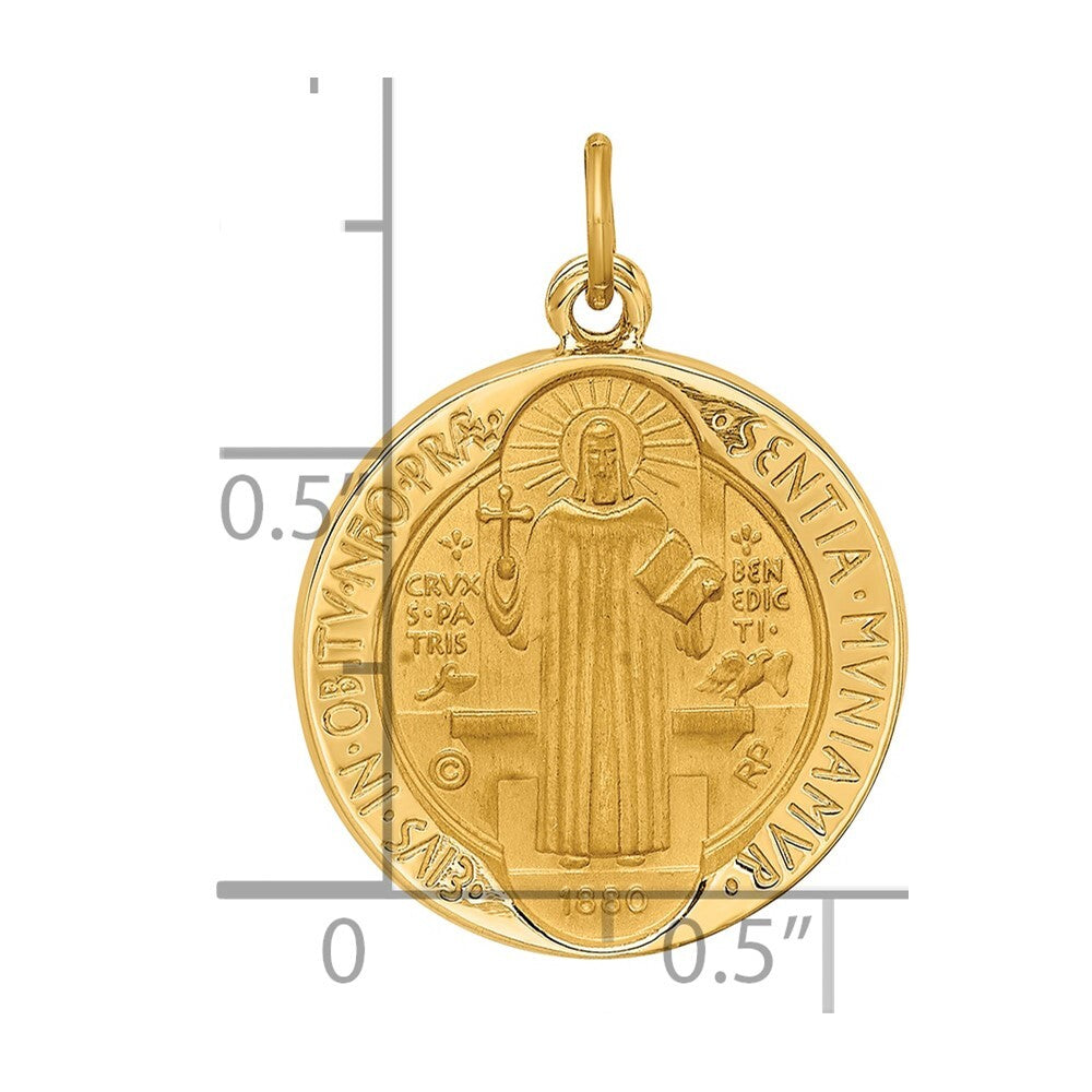 14k Yellow Gold Solid Polished/Satin Round Reversible St. Benedict Medal Pendant