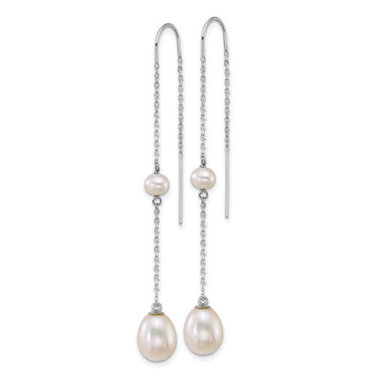 14k White Gold 4mm Teardrop Freshwater Cultured Pearl Chain Threader Earrings
