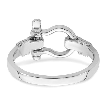Sterling Silver Rhodium-Plated Polished Shackle with Rope Trim Ring Size 6