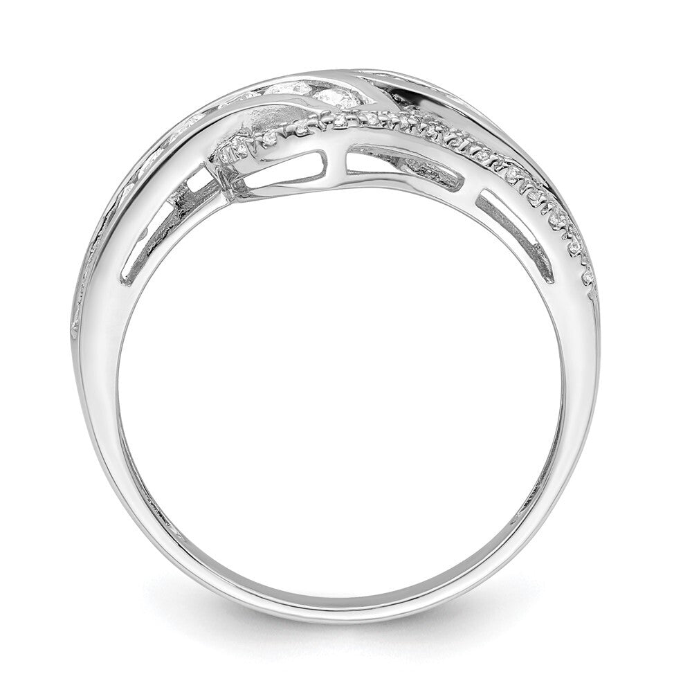 Sterling Silver Rhodium-plated Twist CZ Ring Size 6