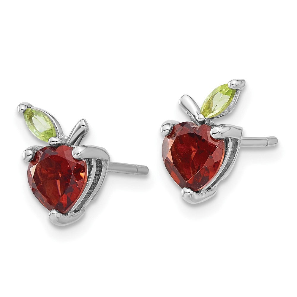 Sterling Silver Rhodium-plated Garnet and Peridot Apple Earrings