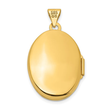 14k Yellow Gold  White Rhodium Brushed Diamond Star 21mm Oval Locket Pendant