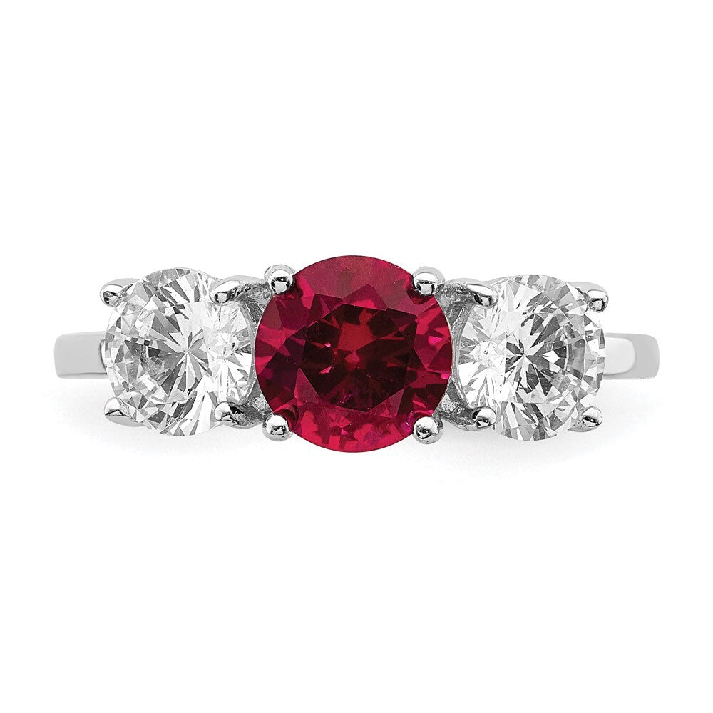 Sterling Silver Created Corundum & Cubic Zirconia 3 Stone Ring SZ 6