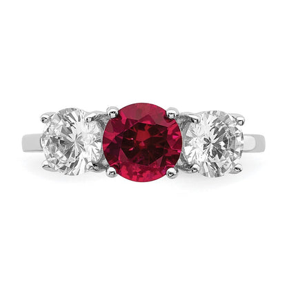 Sterling Silver Created Corundum & Cubic Zirconia 3 Stone Ring SZ 6