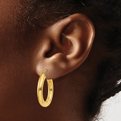 14k Yellow Gold Polished 4mm Lightweight Tube Hoop Earrings
