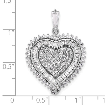 Sterling Silver Rhodium-plated Cubic Zirconia Heart Pendant
