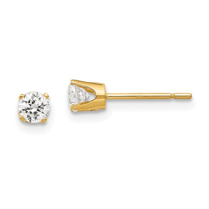 14k Yellow Gold 3.5mm Cubic Zirconia Stud Earrings Gift for Women