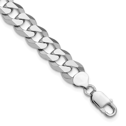 Sterling Silver Rhodium-plated 10.6mm Beveled Curb Chain Bracelet
