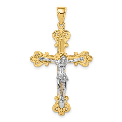 14k Two-tone Gold Engraved Crucifix Charm Pendant for Women