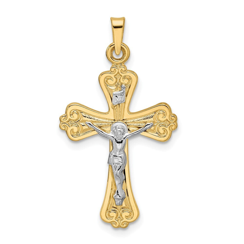 14k Two-tone Gold Polished Solid INRI Crucifix Pendant for Women