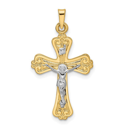 14k Two-tone Gold Polished Solid INRI Crucifix Pendant for Women