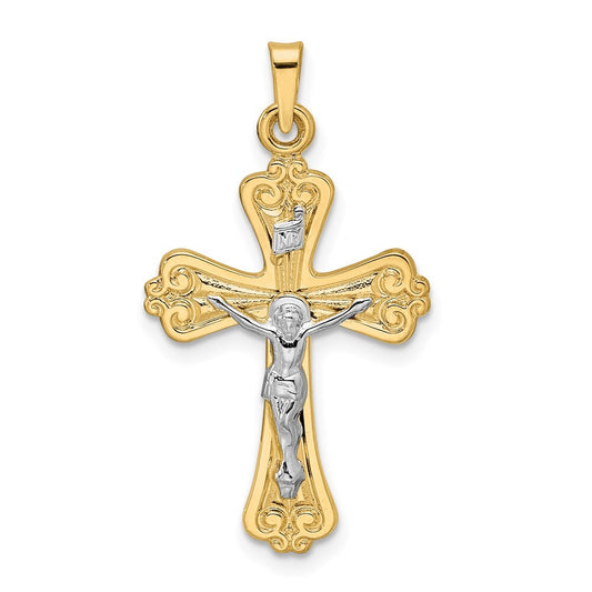 14k Two-tone Gold Polished Solid INRI Crucifix Pendant for Women