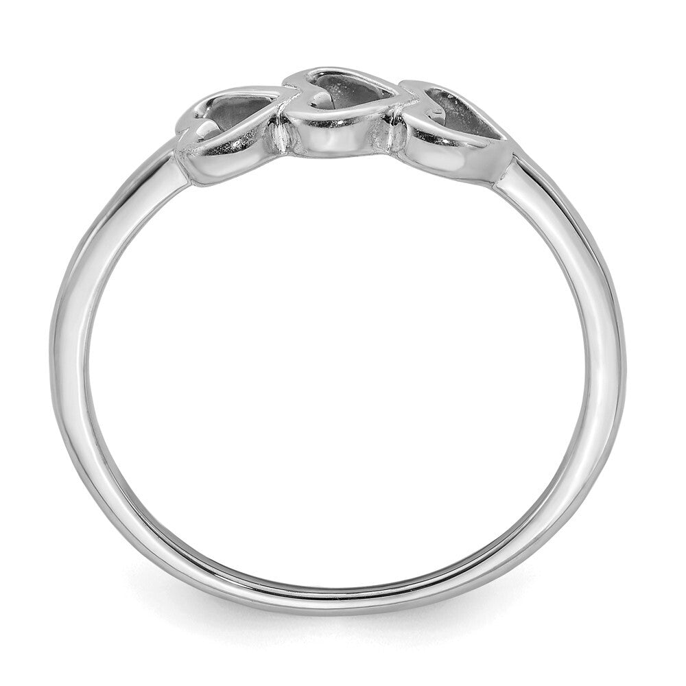 Sterling Silver Rhodium Plated Hearts Ring Size 6