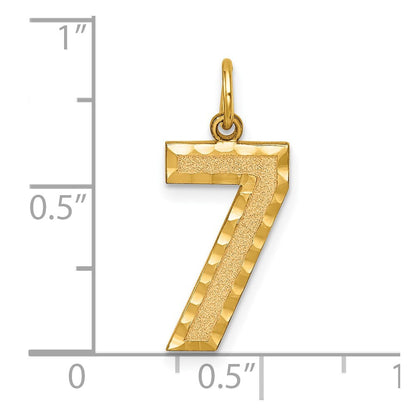 14k Yellow Gold Large Brushed Diamond-cut Number 7 Charm Pendant for Women