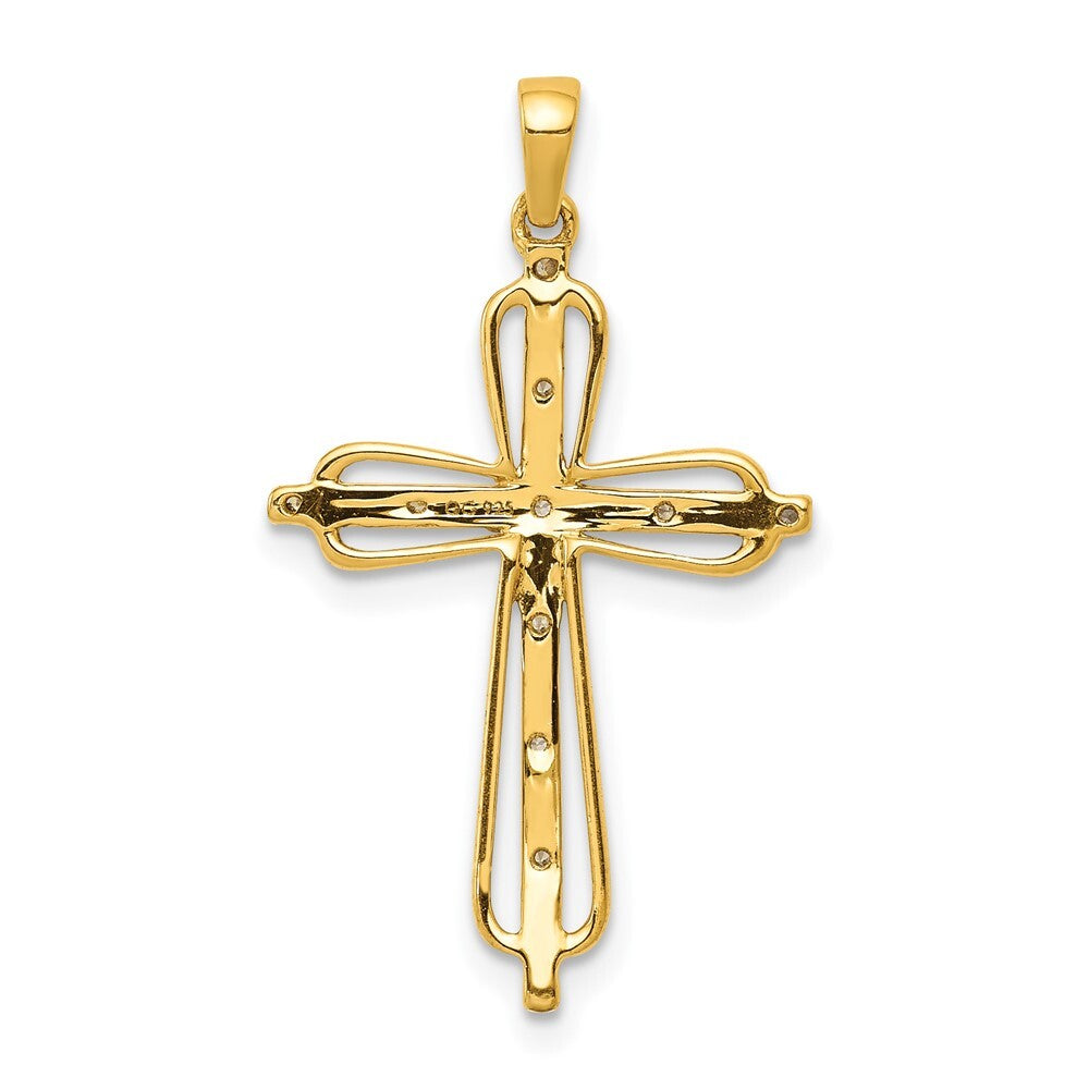 14k Yellow Gold & Rhodium .03ct. Diamond Cross Pendant for Women