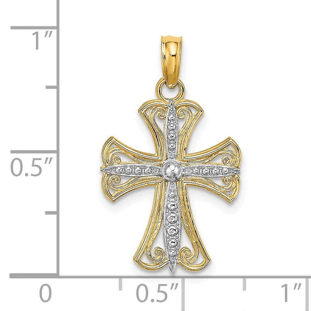 14k Yellow Gold W/ Rhodium Textured Cross Charm