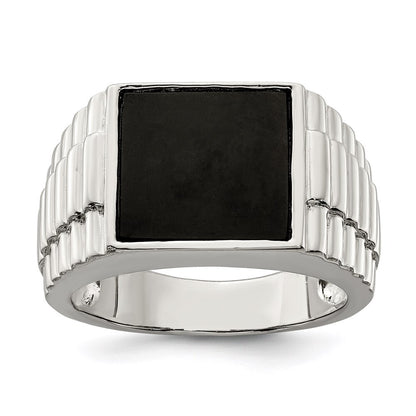 Sterling Silver Rhodium-plated Men's Onyx Ring Size 10