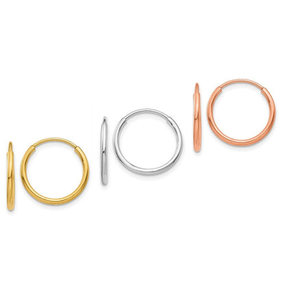 14k Tri-Color Gold 1.25mm Endless Hoop Earring Set