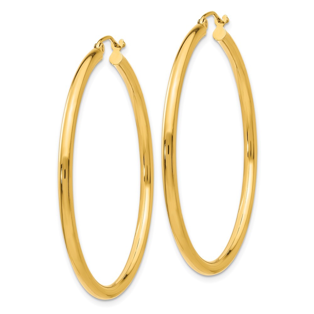 14k Yellow Gold Polished 2.5mm Lightweight Tube Hoop Earrings